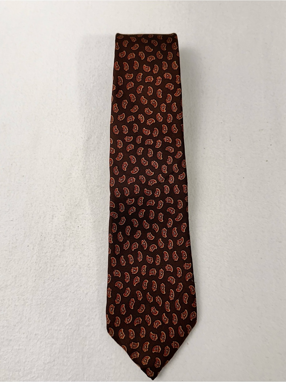 Classic Brown Paisley Men's Tie - Brown Paisley Necktie Oscar De La Renta Silk - Picture 2 of 8